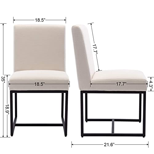 Cimota Modern Dining Chair Set Of 4, Mid Century Linen Dining Room Chairs Fabric Padded Armless Side Chair With Metal Sled Base For Dining Room/Guest Room, Cream Ivory 4Pcs #TOP3