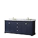 Avery 80 Inch Double Bathroom Vanity in Dark Blue, White Carrara Marble Countertop, Undermount Oval Sinks, and No Mirror