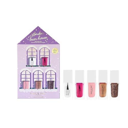 Nails Inc London Town House Nail Polish Set, Limited Edition, Mothers Day Gift, Women & Girls Gifting, Quick Dry, Air Dry, High Shine, Long Lasting, Ultra Glossy, Manicure Set, Trendy 5 Piece Gift Set