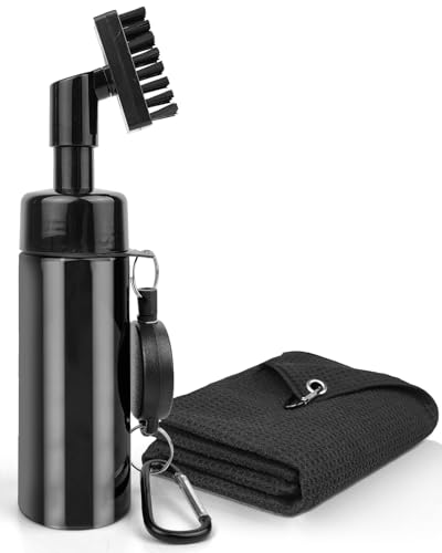 Victoper Golf Club Cleaning Brush Set Golf Club Cleaner Brush with retractable cord & Golf Towel Golf Cleaning Brush with Water Spray Golf Club Cleaner Kit with Hook Golf Black