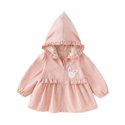 DAVE&BELLA Toddler Girls Jacket, Lightweight Hooded Windbreaker Kids Zipper Rain Jacket Cute Print Casual Outwear Coat
