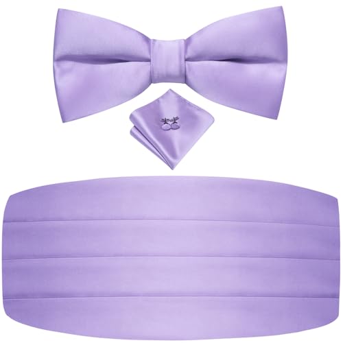 Image of Dubulle Mens Cummerbund and Bow Tie Set Paisley Floral Pretied Bowties for Men Pocket Square Cufflinks Wedding Business