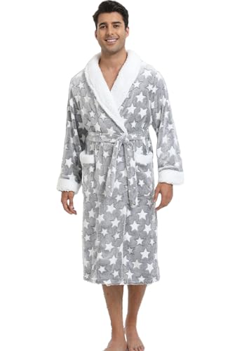 Mens Xmas Halloween Shawl Collar Flannel Bathrobe Long Spa Towel Robe Nightgown Sleepwear