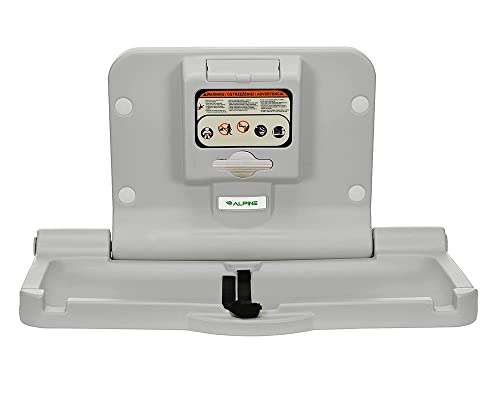 Alpine Wall Mounted Baby Changing Station - Horizontal Baby Changing Table Foldable Diaper Tables with Safety Strap for Commercial Bathroom, ADA Compliant (Hardware Included) White Gray