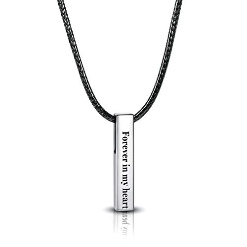 Vertical Bar Urn Necklace for Men - 925 Sterling Silver Cube Bar Pendant Necklace Memorial Cremation Ashes Jewelry Gift for Loss of Loved Ones