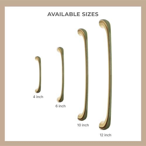 Image of LAPO 10 Inch Pull Handles for Home, Suitable for Cabinet and Storage Drawer, Strong Grip Design, Easy Screw Installation, Sturdy Structure & Modern Design, Hole to Hole 23.4 cm (Green Gold, Pack of 2)