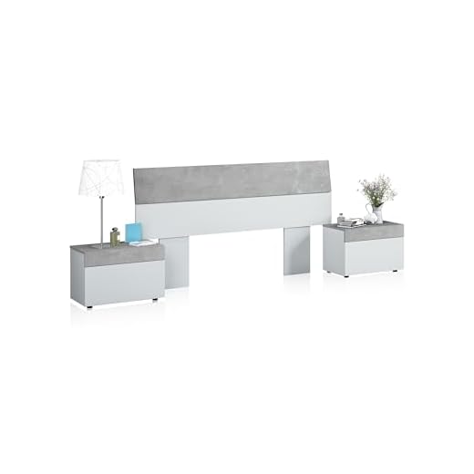 Habitdesign 0L6096A - Cabezal y mesitas, Blanco Artik y Gris Cemento, Medidas: 176 x 96,5 cm de Altura