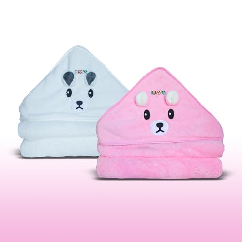 Image of Ioly's Hooded Baby Bath Towels for Newborn Essentials 41 inch Set of 2 Towels with Hood for Kids Babies Toddler Infant (Large) Baby Towel Cosas para Bebes recien nacidos Bath Items (White and Pink)