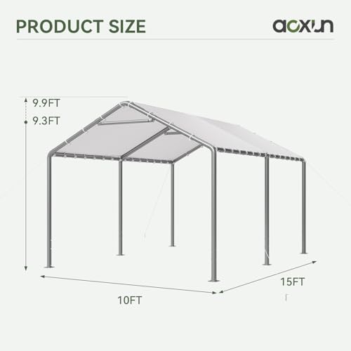 Image of Aoxun 10x15 Carport Heavy Duty Carport Potable Car Canopy Garage, White