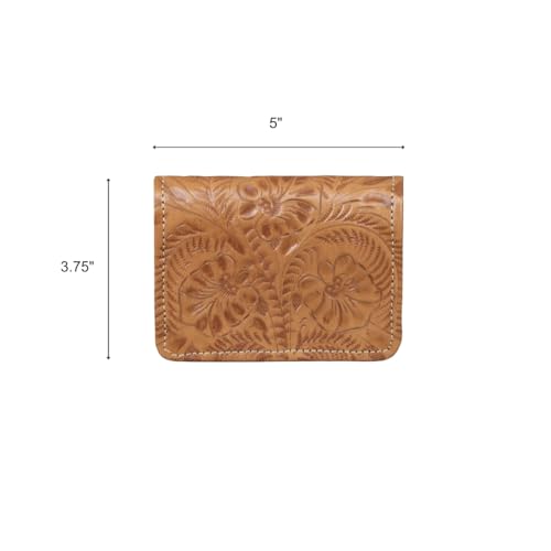 American West Small Tri-Fold Wallet For Women - Tooled Leather Billfold (Natural Tan)3