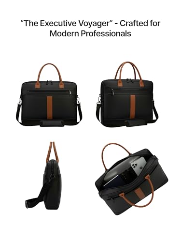 Image of Vegan Leather Laptop Messenger Bag for Men & Women | 15.6 Inch Office Shoulder Bag with Padded Laptop Compartment Multi-Pocket Work Satchel Adjustable Strap Business Bag | Alls