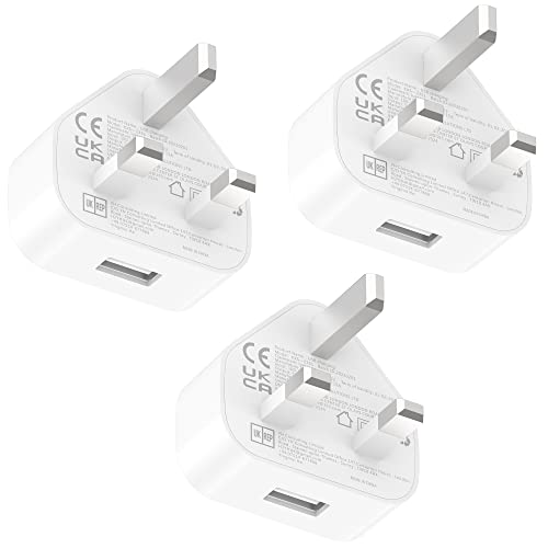 USB Plug 3 Pack, Mains Charger Adapter Wall Charging Power Adaptor Replacement for iPhone 11 Pro Max XS X XR 8 7 6 6S Plus 5 5S 5C SE 2020 14 13 1 UK 5V 1A 3pin Head Socket Maokener