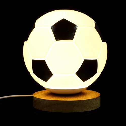 Zerodeko Lámpara Infantil de Escritorio con Temática Deportiva de Fútbol, Base de Madera Resistente y Luz LED Cómoda para Dormitorios y Espacios Infantiles