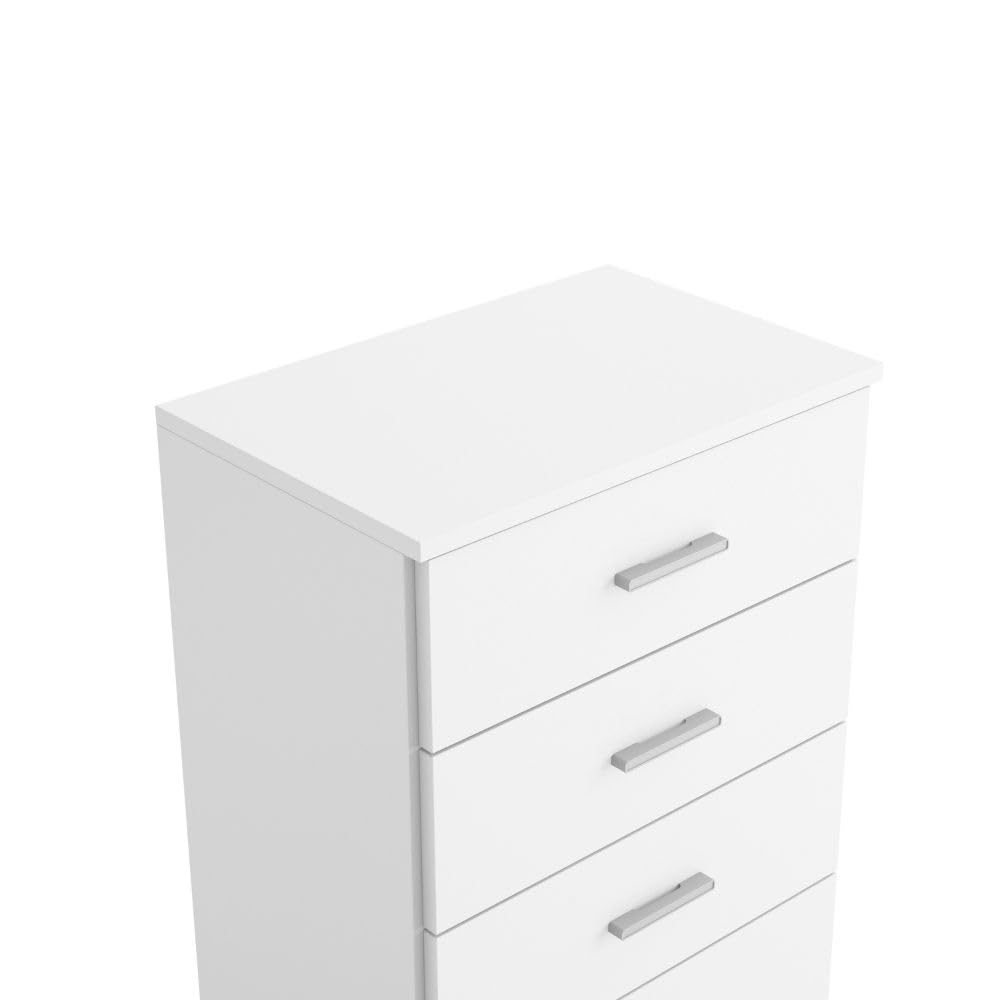 Mobelcenter, Cómoda 5 cajones Couple, Mueble Dormitorio 5 Cajones, Cómoda 50 cm. Blanco Mate. Medidas: 50 cm Ancho x 90,4 cm Alto x 33,3 cm Fondo (1445)
