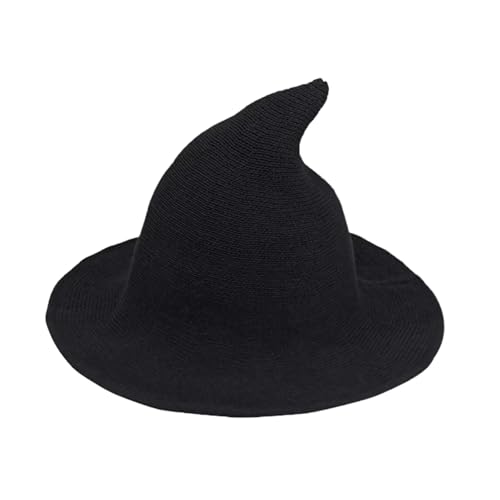 Chapéu de bruxa para mulher, dobrável, de malha, para fantasia de mago, para festa de Halloween, gorro quente de inverno