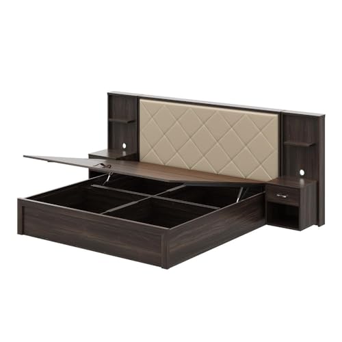 Image of Wakefit Bed | 3 Yr Warranty | King Size Bed, Hydraulic Storage,Beige Fabric Cushioned Upholstery Headboard,Density:680-750kg /m,Termite & Borer Resistant,Fits Mattresses Up to 8 inches(Noctis78x72-WM)