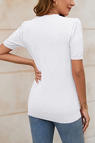 Image of Arach&Cloz Women's Short Sleeve Crew Neck Sweaters Trendy Teacher Work Tops | Lightweight&Breathable Fabric, Texture Knit Design, Relaxed Fit, Business Casual Outfits, Teacher Work Tops Fall 2026