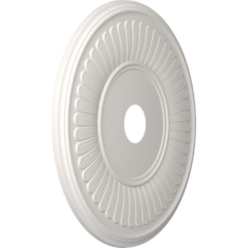 Image of Ekena Millwork CMP22BEGBW Berkshire Thermoformed PVC Ceiling Medallion (Fits Canopies up to 10 1 /8 inch), 22 inchOD x 3 1 /2 inchID x 1 inchP, UltraCover Satin Blossom White