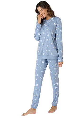 Damart - Pyjama Thermolactyl en Maille Interlock Femme Bleu Imprimé Taille 54-56 (XXL)
