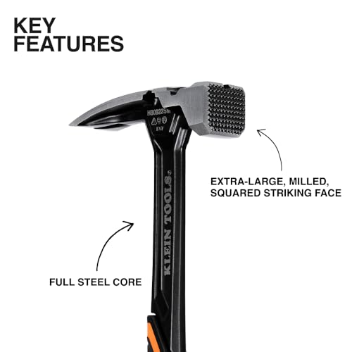 Klein Tools H80922SM Milled Face Framing Hammer with Straight Claw, 22-Ounce Forged Steel, Magnetic Nail Starter and Extra-Large Squared Strike Face - Image 3