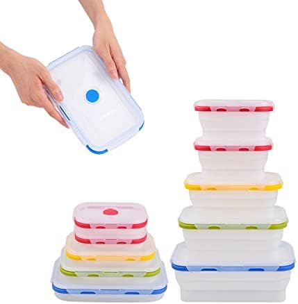 ECOBERI Collapsible Food Storage Containers, Premium Silicone, BPA Free, Airtight Snap-Top Lids, Microwave and Dishwasher Safe