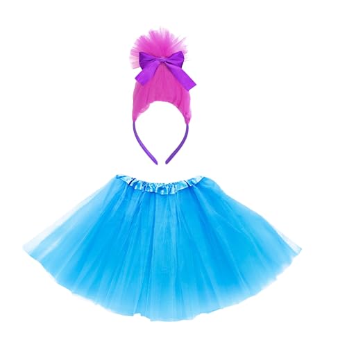 Falda Tutú Niña 30cm con Diadema, Accesorios para Fotografía, Disfraz Princesa Minnie Gato Unicornio Angel y Animales para Carnaval Halloween y Fiestas Temáticas, 2 pcs (Troll)