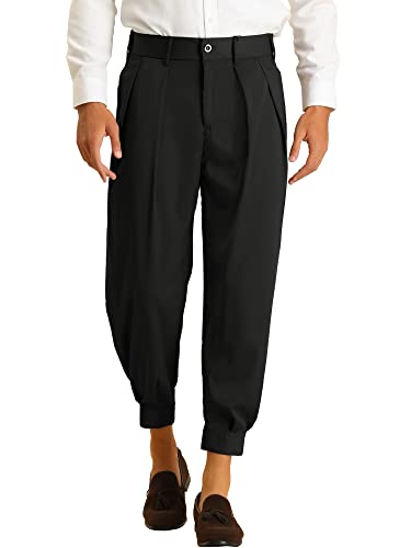Lars Amadeus Black Cropped Pants for Men's Solid Color Double
