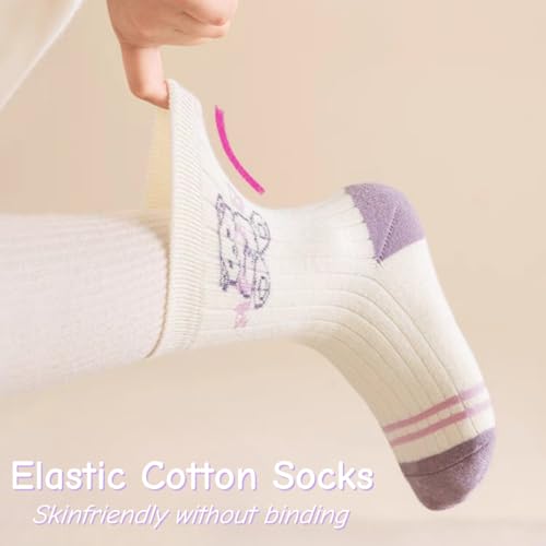 5 Pairs Toddler Girl Kids Socks, Cute Bear Pink Soft Cotton Crew Socks, 1~12Years4