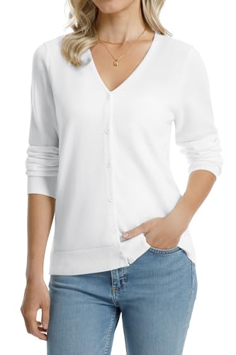 Image of QUALFORT Women's 100% Cotton Lightweight Cardigans Long Sleeve Knitted Button Down Sweater