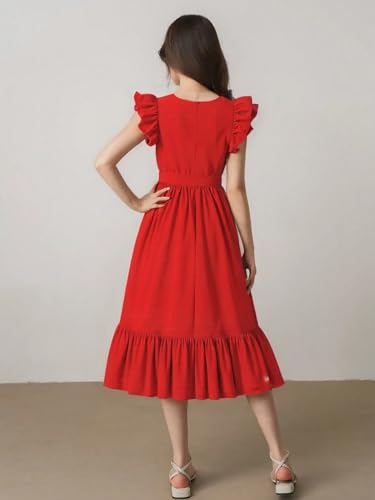 Girls Dresses Double Layer Ruffle Sleeve Dress Casual Summer Elegant A-Line Flowy Dresses 6-14 Years4