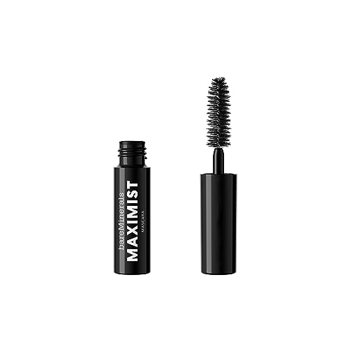 bareMinerals Mini Maximist Phyto-Fiber Volumizing Black Mascara for Visibly Thicker Lashes All-Day Wear Waterproof Mascara Black Travel Size Vegan