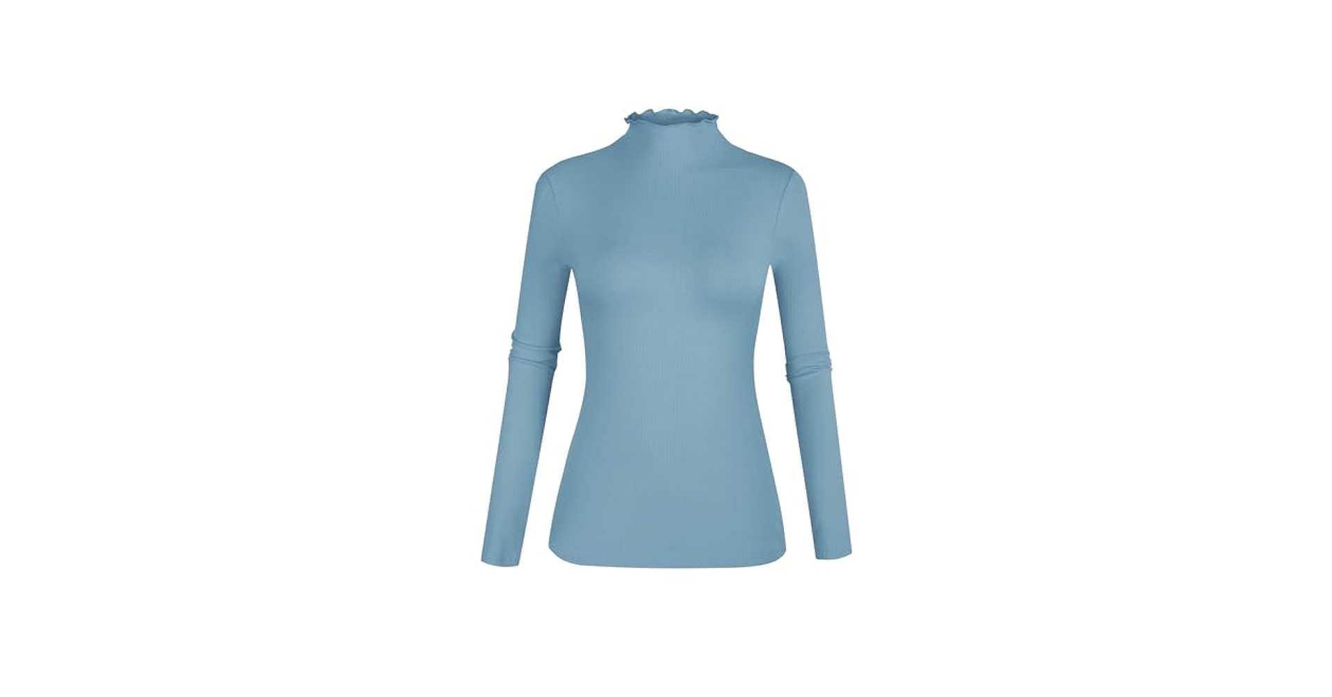 POPZONE Women's Black Mock Neck Ribbed Long Sleeve Tops Slim
