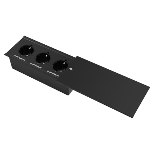 Regleta de 3 enchufes empotrable, con tapa deslizante, color negro, ideal para escritorio, sala de conferencias, cocina, mesa de sofá