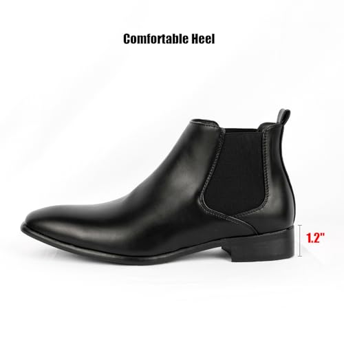 Men's Classic Leather Pointed Toe Tuxedo Dress Chelsea Boots Fashion Elastic Chunky Block Heel Mid-Calf Slip On Formal Business Ankle Booties For Party Wedding Daily2