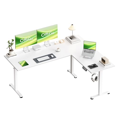 OffiGo Höhenverstellbarer Schreibtisch, 160 x 120 cm L-förmig Schreibtisch Höhenverstellbar Elektrisch, Eckschreibtisch Ergonomischer Steh-Sitz Tisch Computertisch, Weiß