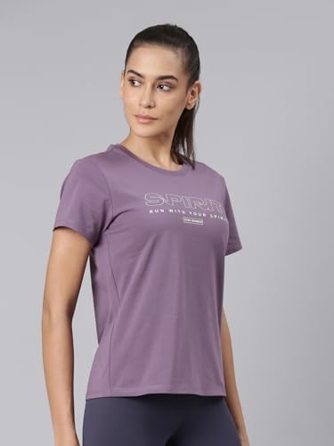 Image of XTEP Running Series, Short Sleeve, Slim Fit, Superior Comfort, Cotton & Elastane, Twill Weave, Typography Printed Comfort Running T-Shirt for Women (Light Purple)