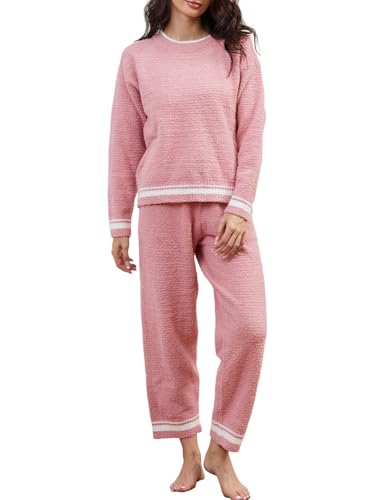 Wyeysyt Fleece Pajamas Women Warm Fuzzy Pjs Sets 2 Peice Fluffy Lounge Sets Long Sleeve Pullover Pants Comfy Sleepwear
