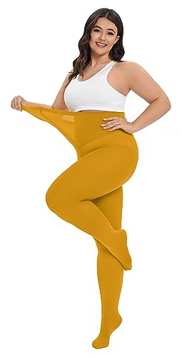 Image of CozyWow Plus Size Tights for Women 80D Soft Solid Color Semi Opaque Pantyhose High Waist 1X 2X 3X 4X