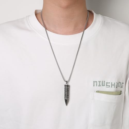 HZMAN Bullet Cremation Urn Necklace for Ashes Stainless Steel Viking Runes Memorial Pendant for Men Keepsake Jewelry4