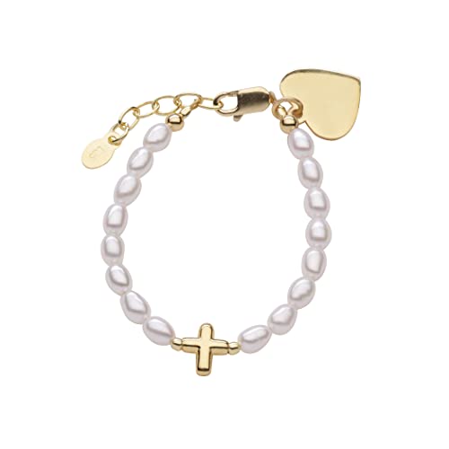Baby or Girl's Personalized 14K Gold-Plated Cross Bracelet with Heart Charm, First Communion Gift, Baptism, Christening Custom Engraved Jewelry with Name2