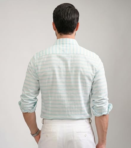 Image of IndoPrimo Men's Striped Casual Shirt | Premium Cotton Formal Shirt for Man | Slim Fit Full Sleeve Strip with Pocket | Office, Business & Smart Casual Wear