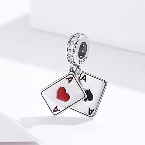 925 Sterling Silver Playing Card Charms for Bracelets Necklace, Poker Ace of Hearts Spades Lucky Pendant Dangle Charms Bracelet for Women2