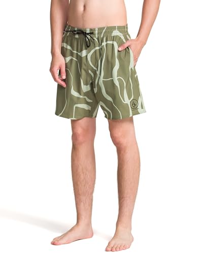 Volcom 17" Swim Surf Trunk Boardshort Costume a Boxer, Martini Oliva, Large Uomo