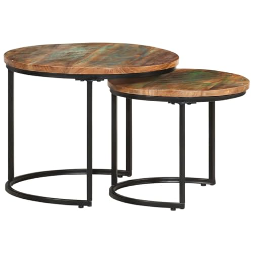 vidaXL 2X Mesas Apilables Auxiliar Consola Mesita Salón Lateral Té Café Sofá Sala de Estar Muebles Mobiliario Mesa Maciza Reciclada