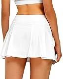 Stelle Women's Tennis Skirt Pleated Golf Skorts High Waisted with Pockets Inner Shorts Athletic for Workout Sports(White-Nylon,S)