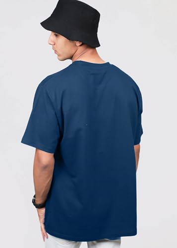 Image of Oversized Baggy Fit Drop Shoulder Half Sleeves Round Neck Solid Pure 100% Cotton T-Shirt for Men (Available in White, Black,Navy Color)