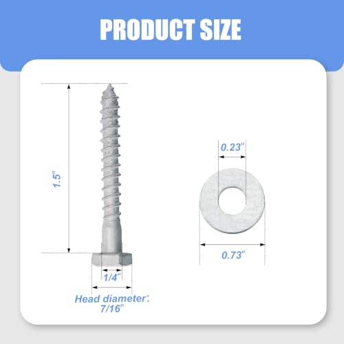 Image of 100 Pcs 1 /4 inch x 1-1 /2 inch Lag Bolts for Wood Lag Screws with Washers Bulk
