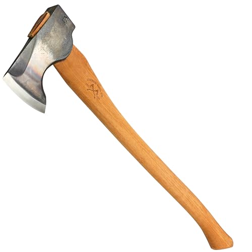 COUNCIL TOOL Wood-Craft Pack Axe - 2 lb Camping Axe, 24" Curved Hickory Handle with Leather Sheath, Made in The USA - WC20PA24C
