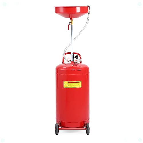 DEXSO 20 Gallon Portable Oil Drain Tank, Air Operated & Adjustable Funnel Height with Wheel for Cars Trucks Suvs, Red