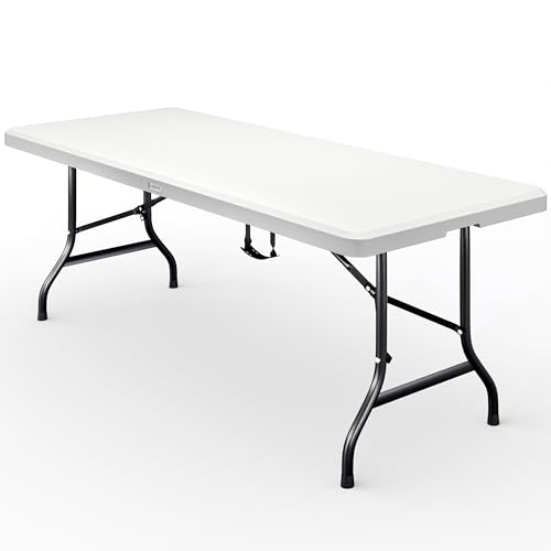 CASARIA® Mesa Plegable Portátil Catering Buffet Rectangular 183x76cm 8 Personas Jardín Eventos Celebración Camping Resistente Intemperie Asa Blanco